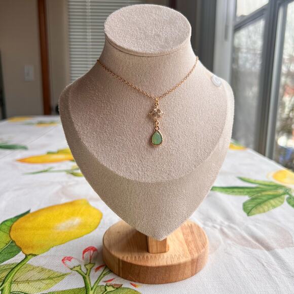 Heartened By Em Jewelry - Chalcedony Opal Mint Sea Green Diamond Square Drop Art Deco Romantic Necklace